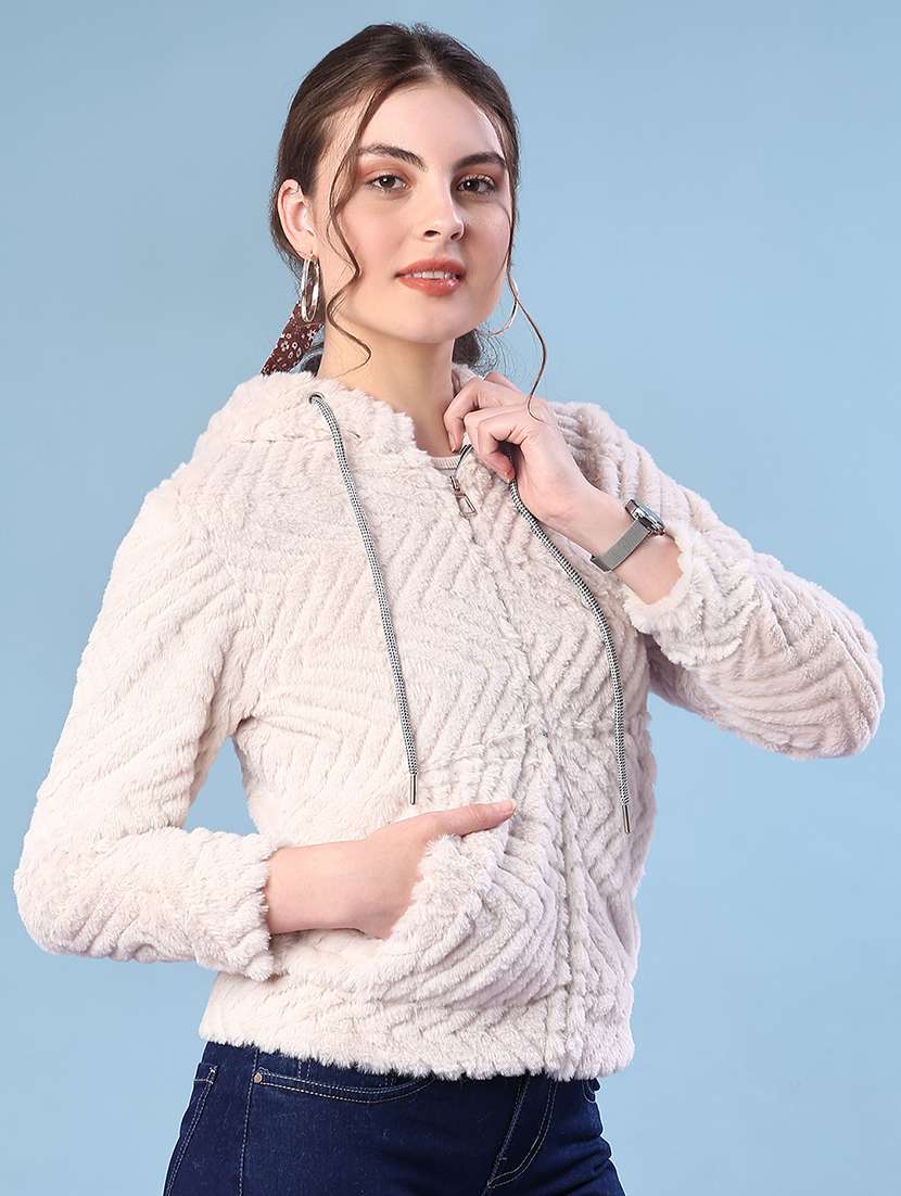 women solid long sleeve hooded sweatshirt - 22171042 -  Standard Image - 2