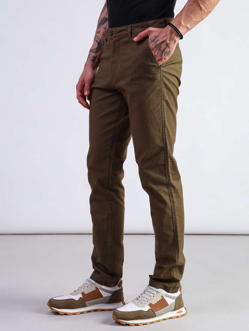 men solid mid rise regular fit casual trouser - 22171254 -  Standard Image - 2