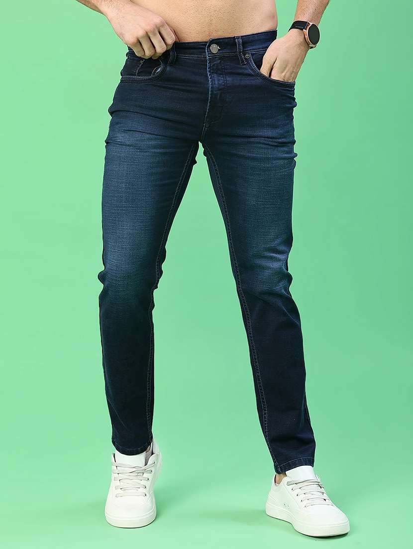 men washed mid rise full length jeans