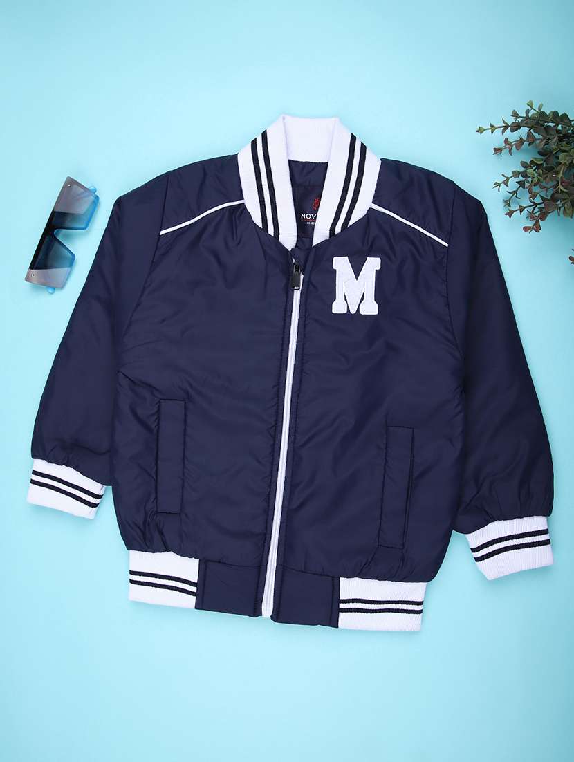boys solid long sleeve varsity jacket