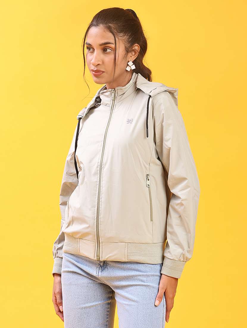 women solid long sleeve hooded bomber jacket - 22171443 -  Standard Image - 2