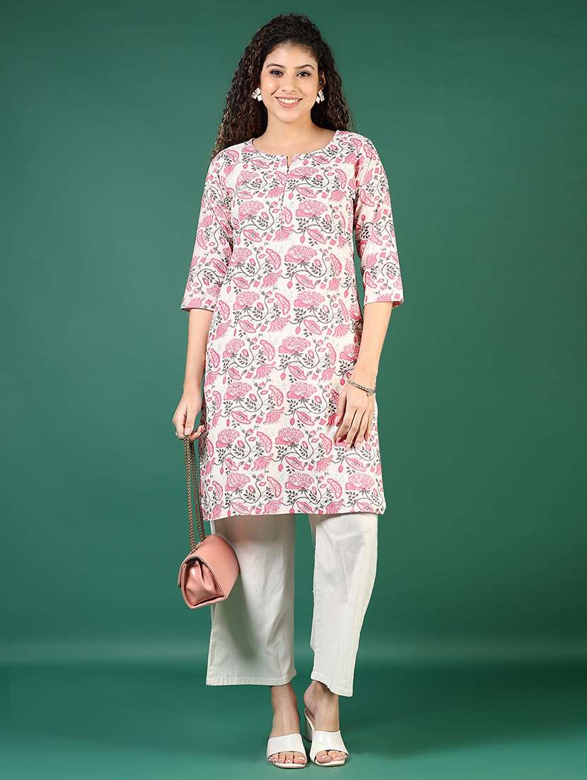 women floral three quarter sleeve kurta palazzo set