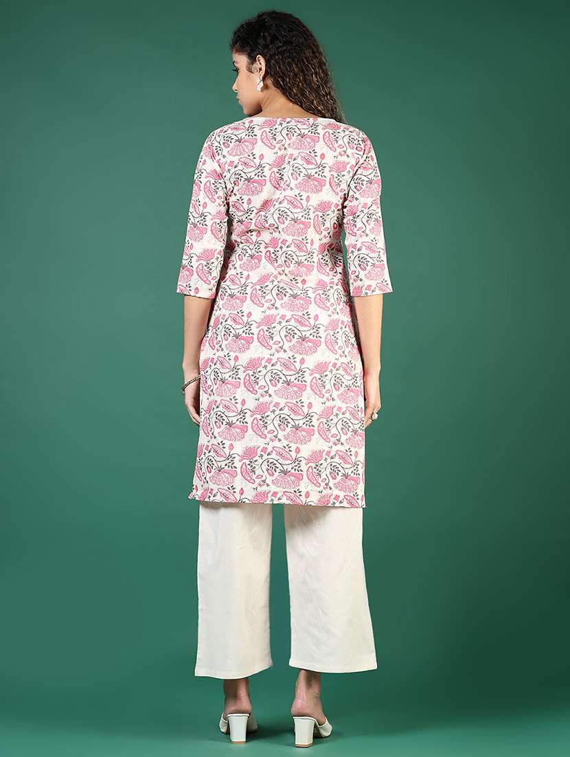 women floral three quarter sleeve kurta palazzo set - 22171467 -  Standard Image - 2