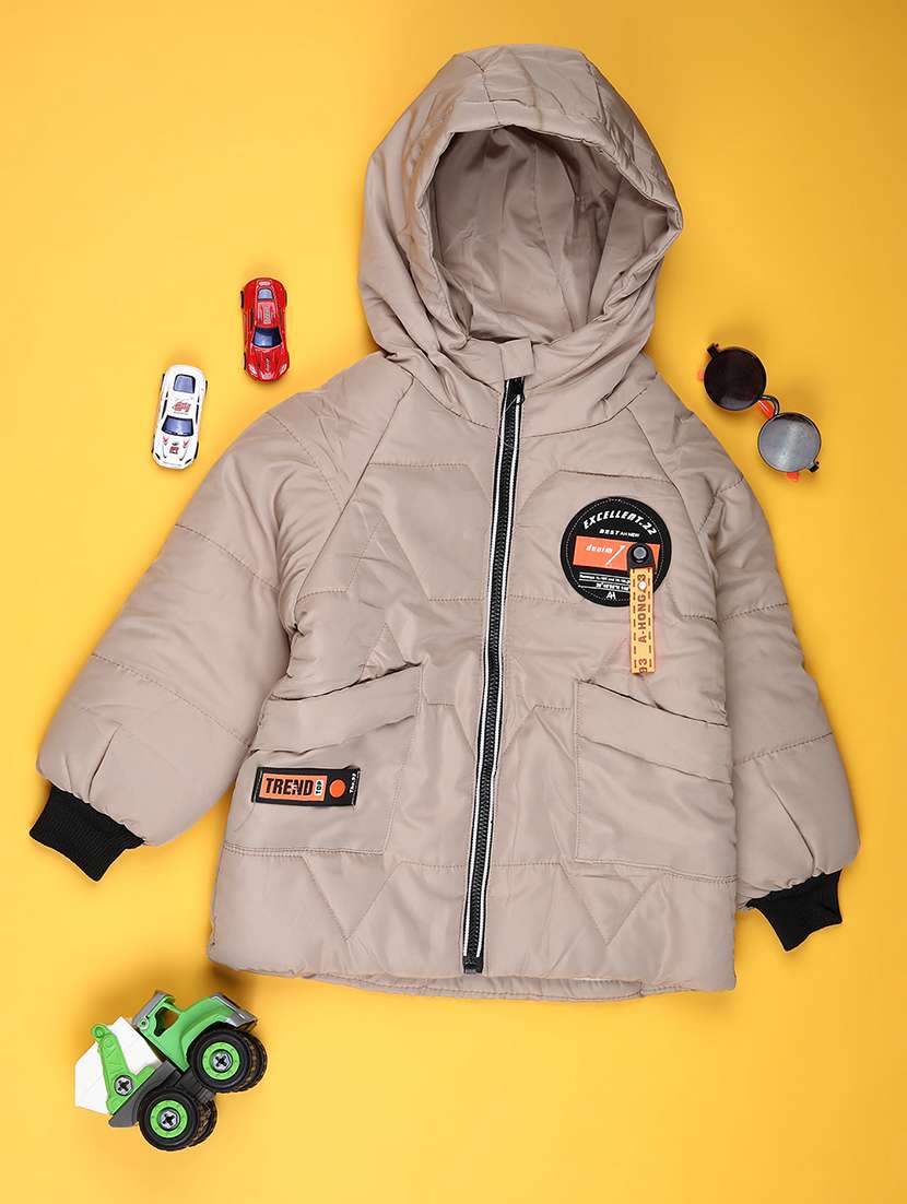 kids solid long sleeve hooded quilted jacket