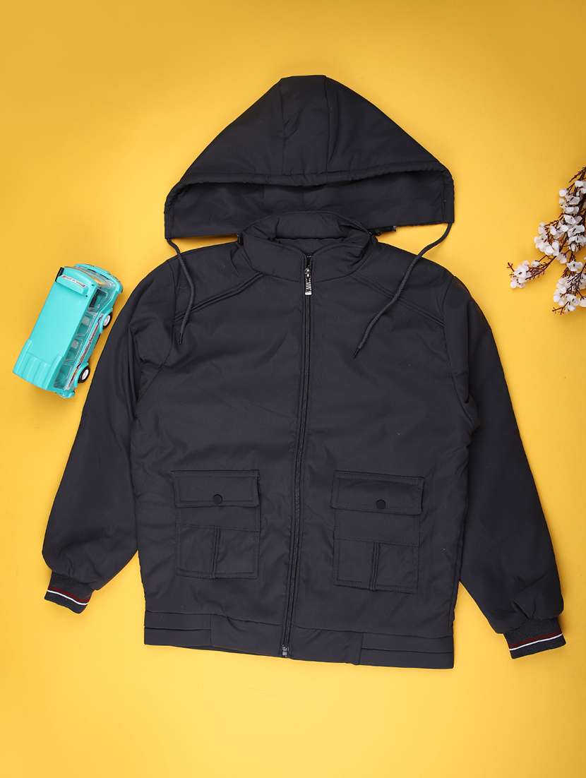 boys solid long sleeve hooded jacket