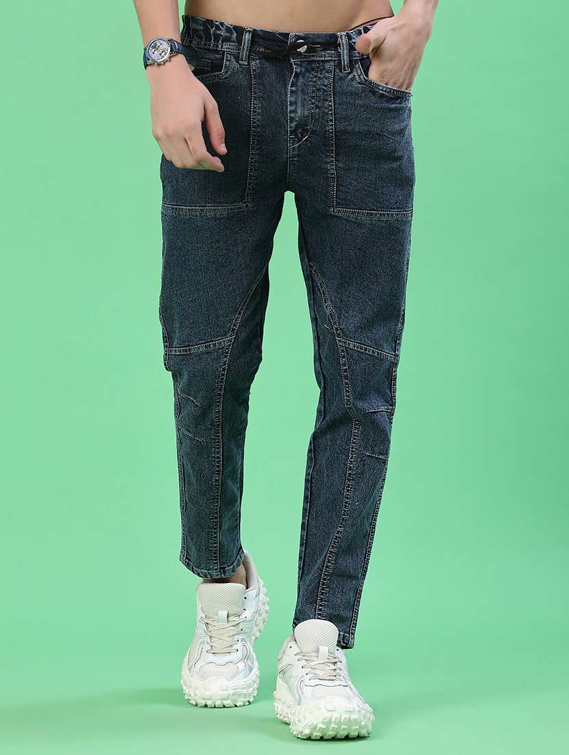 men plain mid rise full length jean