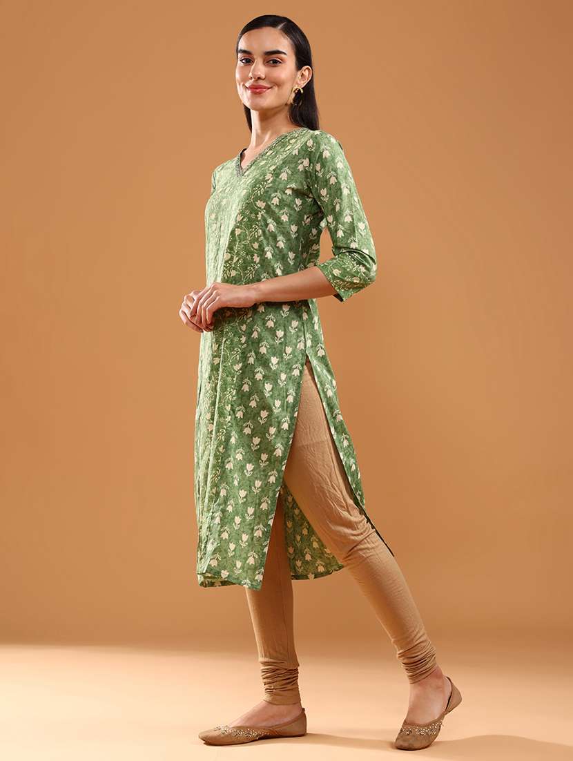 green cotton straight kurta - 22171794 -  Standard Image - 2