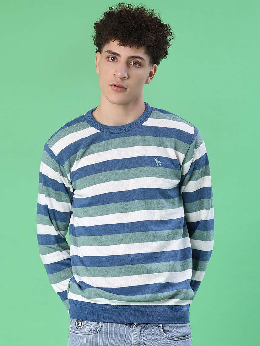 blue cotton blend pullover