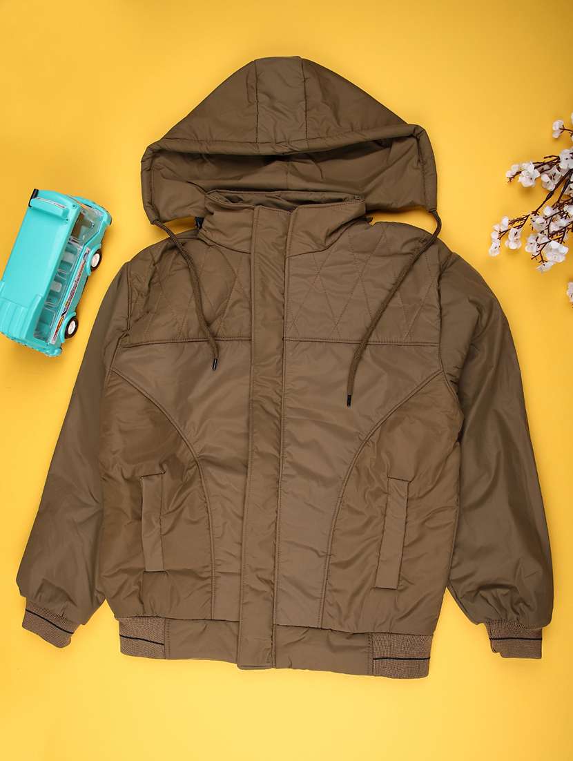 kids solid long sleeve hooded quilted jacket