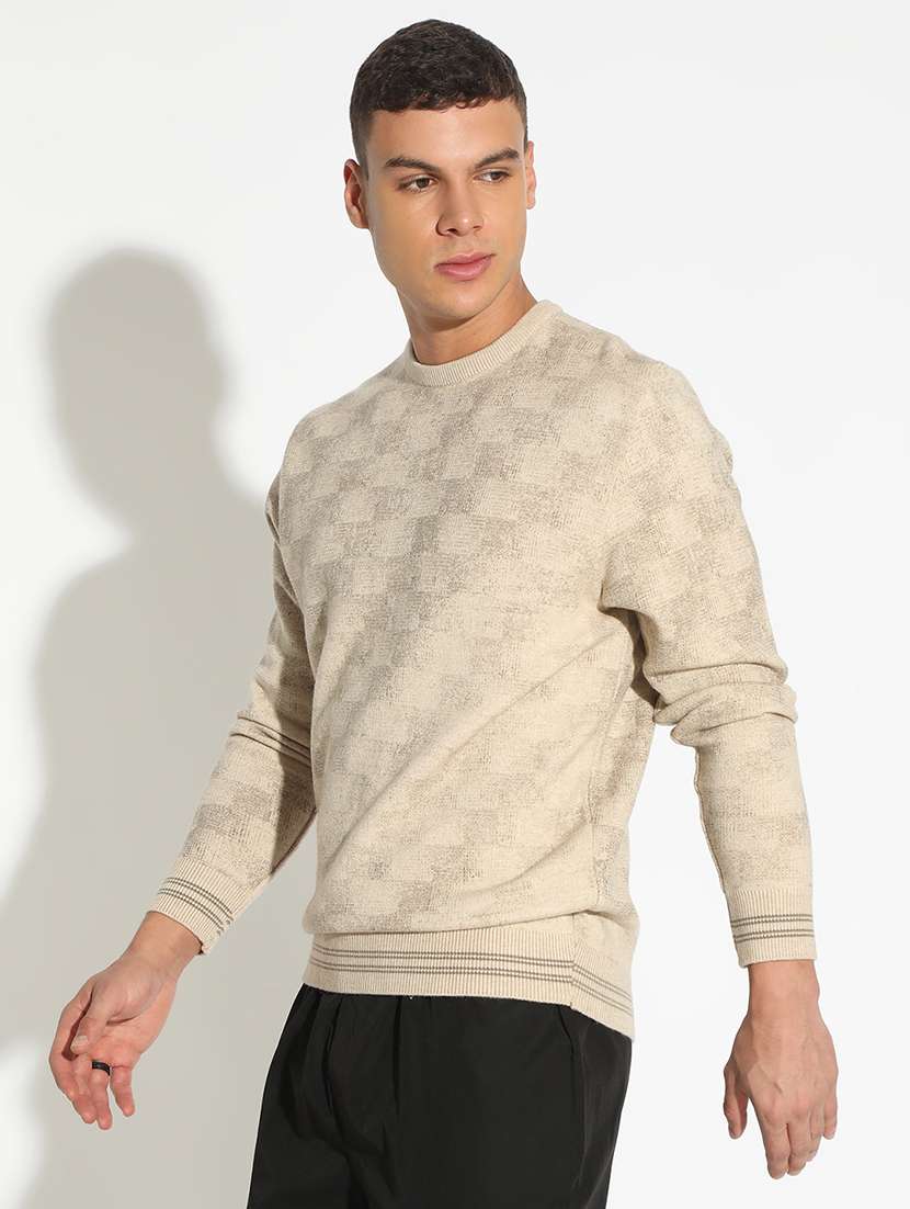 men beige self designed long sleeve pullover - 22173622 -  Standard Image - 2