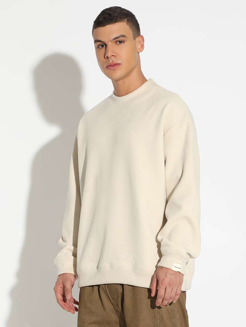 men cream solid long sleeve pullover - 22173623 -  Standard Image - 2