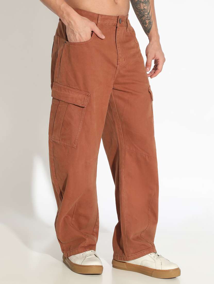 men solid mid rise baggy cargo - 22173626 -  Standard Image - 2