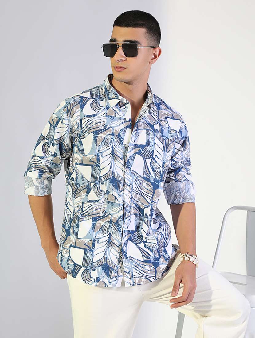 men printed collared long sleeve shirt
