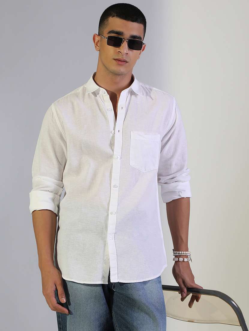 men solid collared long sleeve shirt