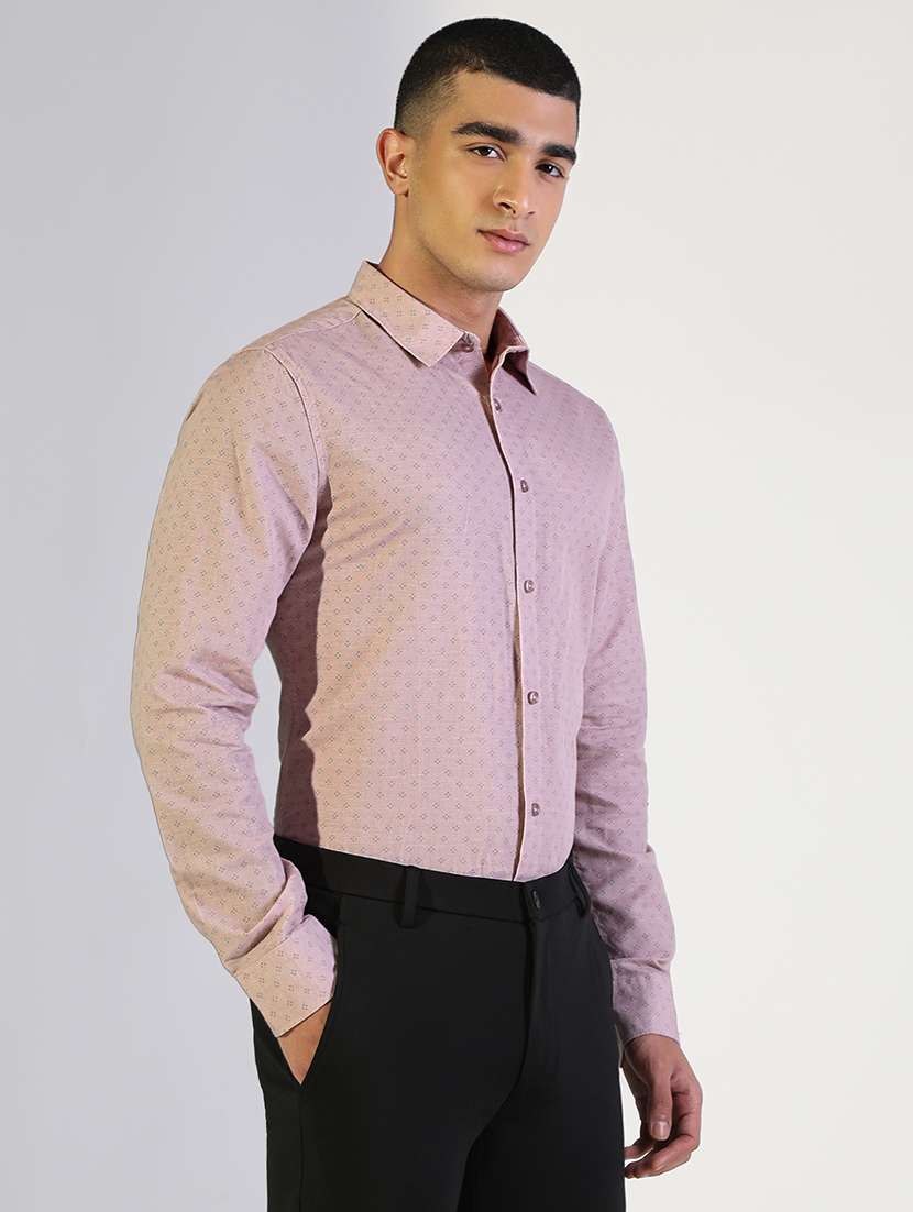 men micro print collared long sleeve shirt - 22173673 -  Standard Image - 2