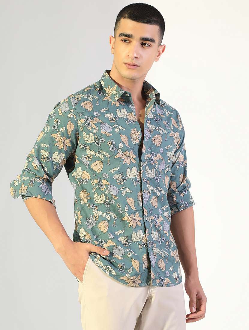 men printed collared long sleeve shirt - 22173674 -  Standard Image - 2