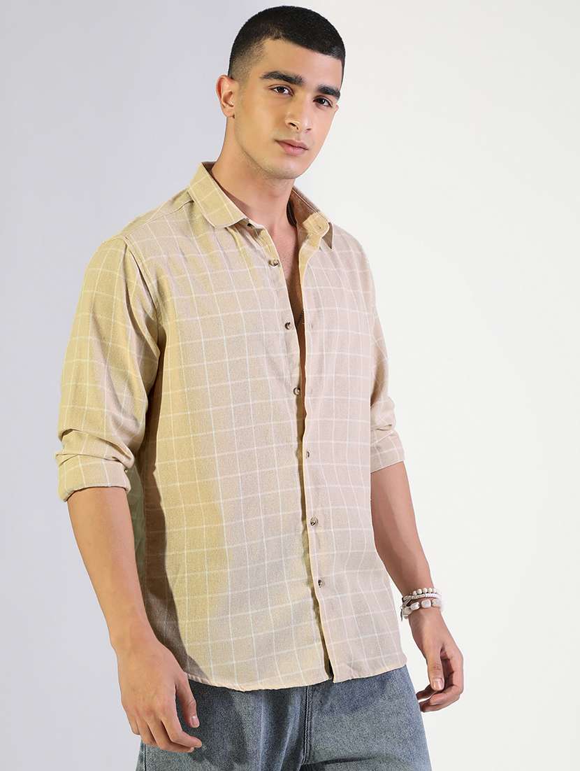 beige cotton windowpane check regular fit shirt - 22173679 -  Standard Image - 2