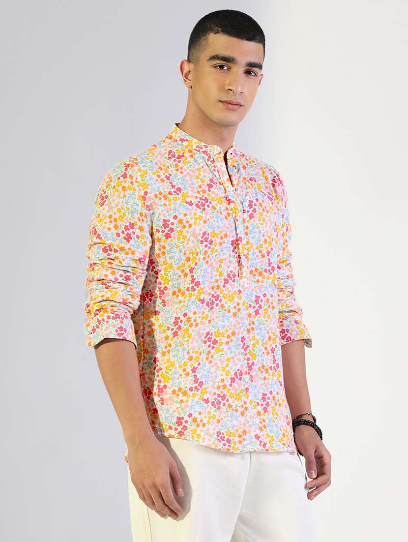 men printed mandarin collar long sleeve shirt - 22173680 -  Standard Image - 2
