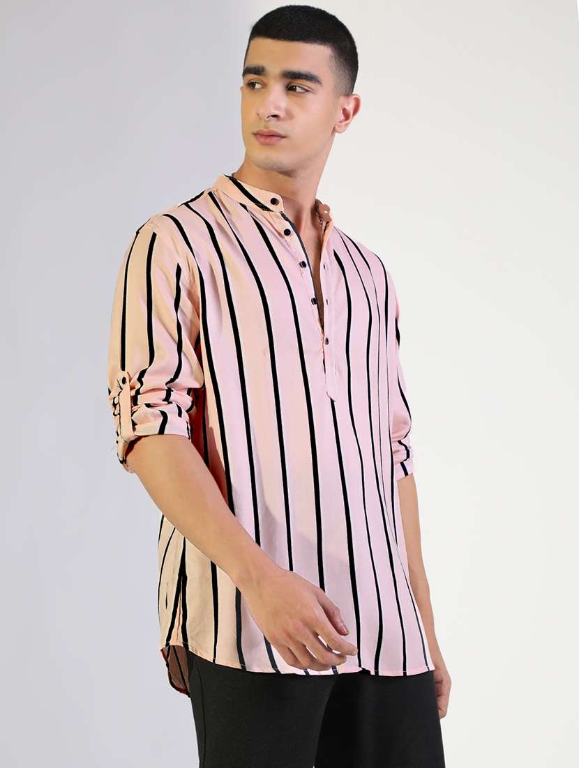 men striped mandarin collared long sleeve shirt - 22173681 -  Standard Image - 2