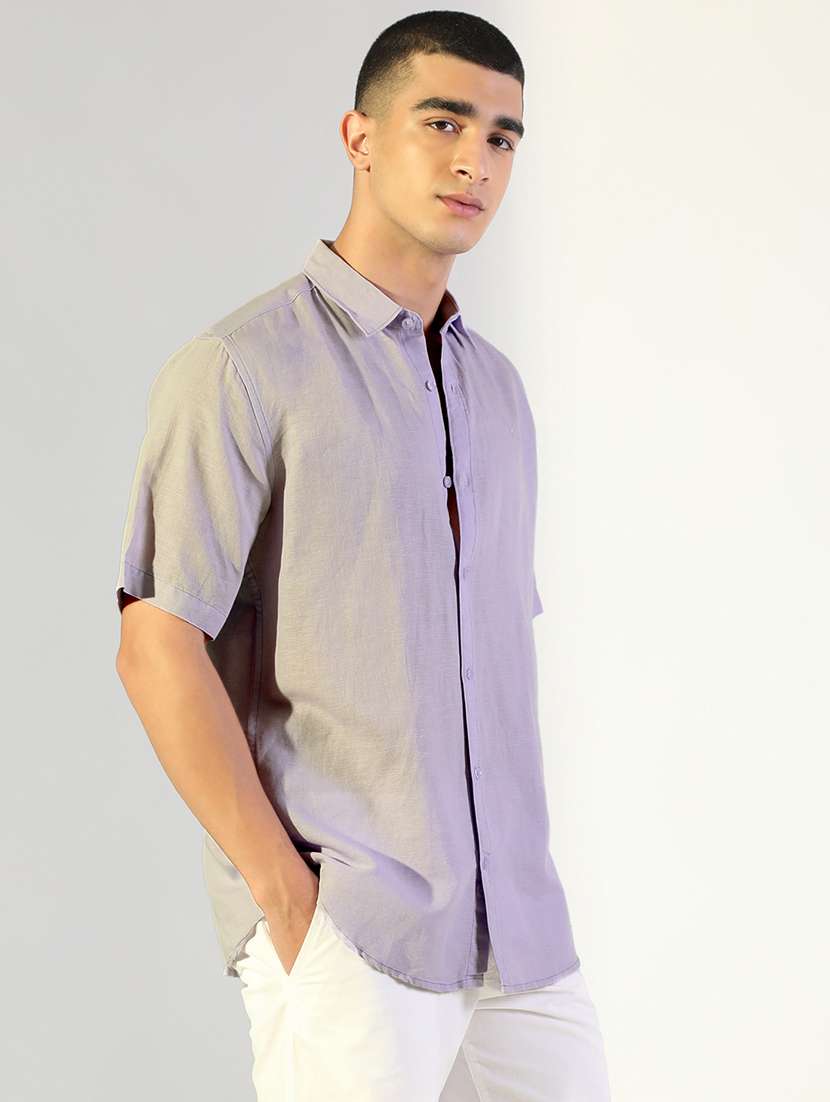 men solid collared short sleeve shirt - 22173682 -  Standard Image - 2