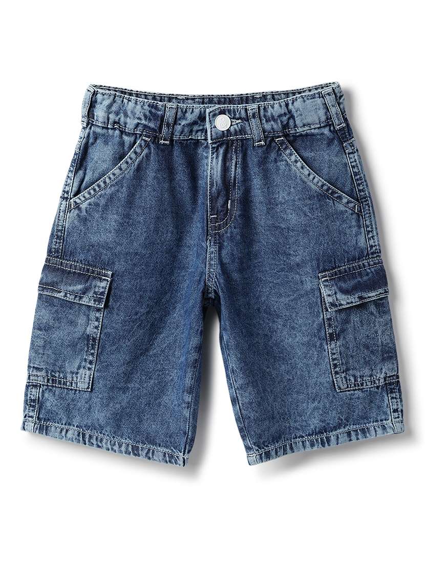 boys solid denim shirt and shorts co-ord set - 22173693 -  Standard Image - 2