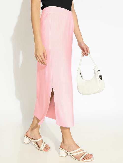 women pink solid high rise straight skirt - 22173699 -  Standard Image - 0