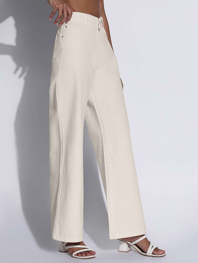 women solid high rise wide leg trouser - 22173704 -  Standard Image - 2