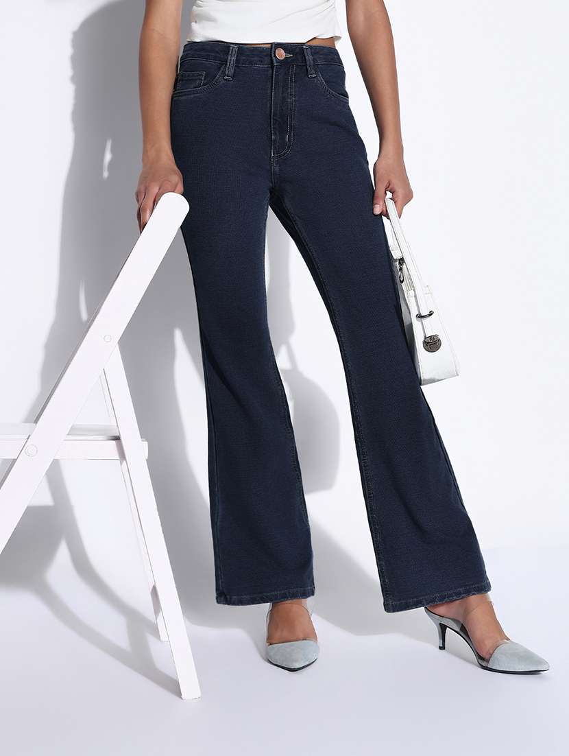 women solid mid rise bootcut jean