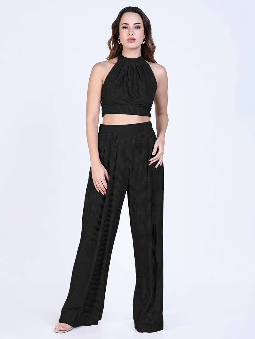 women solid top and trouser co-ord set - 22173710 -  Standard Image - 2