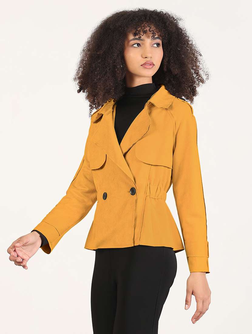 women solid lapel collar long sleeve coat - 22173714 -  Standard Image - 2