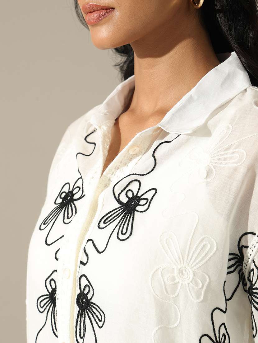 women embroidered collared bell sleeve shirt - 22173717 -  Standard Image - 7