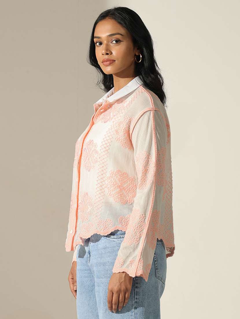 women embroidered collared bell sleeve shirt - 22173719 -  Standard Image - 2