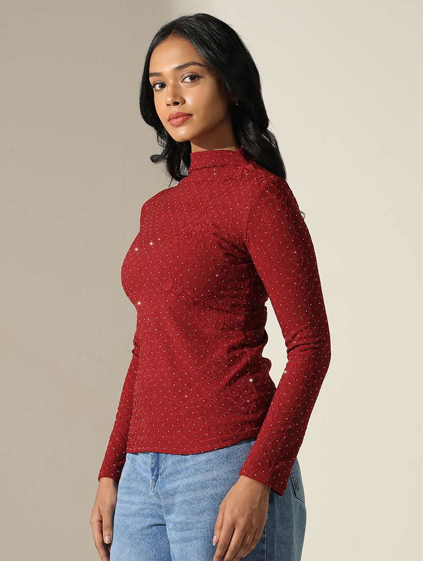 women self designed high neck long sleeve top - 22173724 -  Standard Image - 2