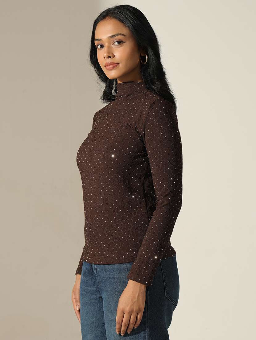 women self designed high neck long sleeve top - 22173725 -  Standard Image - 2