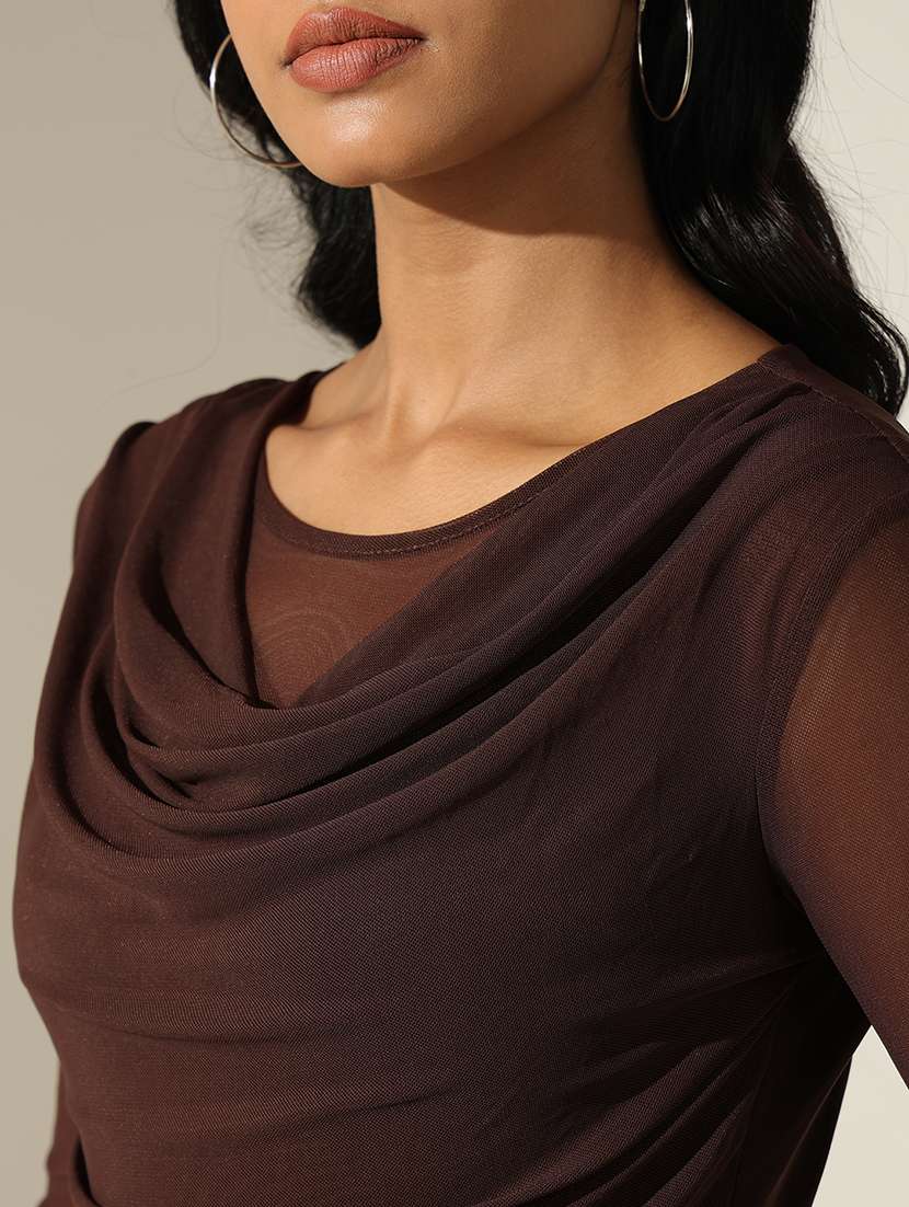 women solid cowl neck long sleeve top - 22173728 -  Standard Image - 7