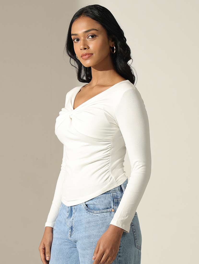 women solid  v-neck long sleeve top - 22173731 -  Standard Image - 2