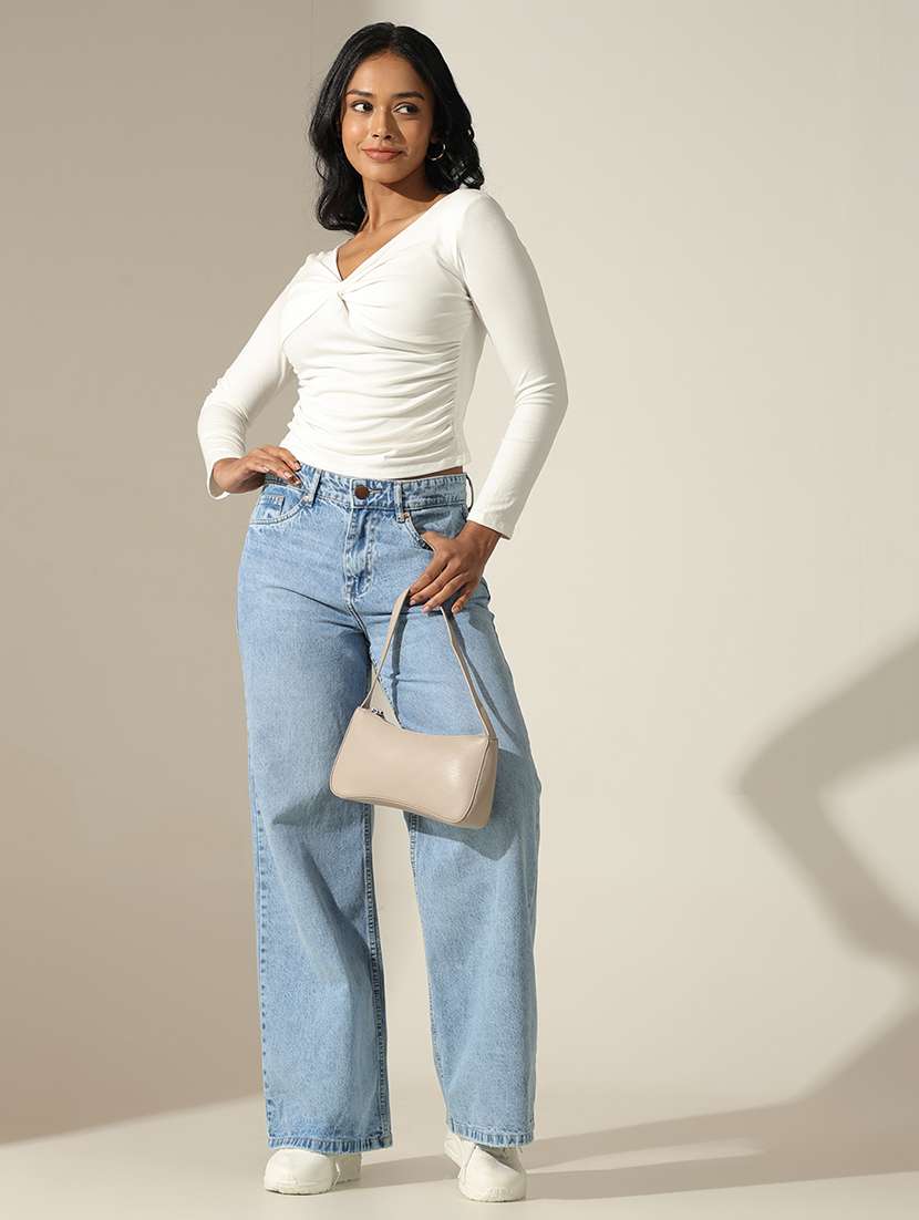 women solid  v-neck long sleeve top - 22173731 -  Standard Image - 7