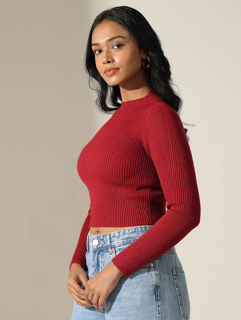 women solid mock neck long sleeve top - 22173733 -  Standard Image - 2