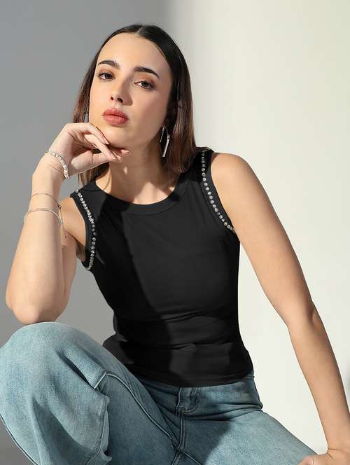 women black solid sleeveless blend tank top - 22173737 -  Standard Image - 0