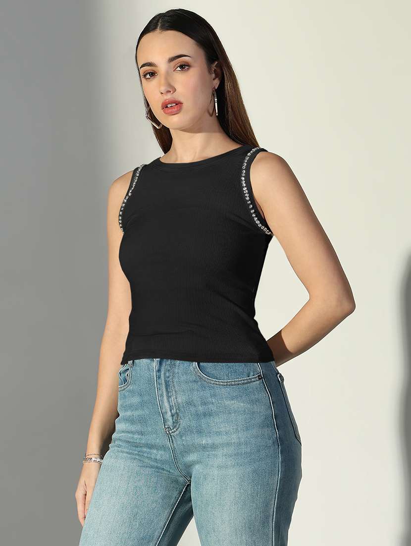 women black solid sleeveless blend tank top - 22173737 -  Standard Image - 2