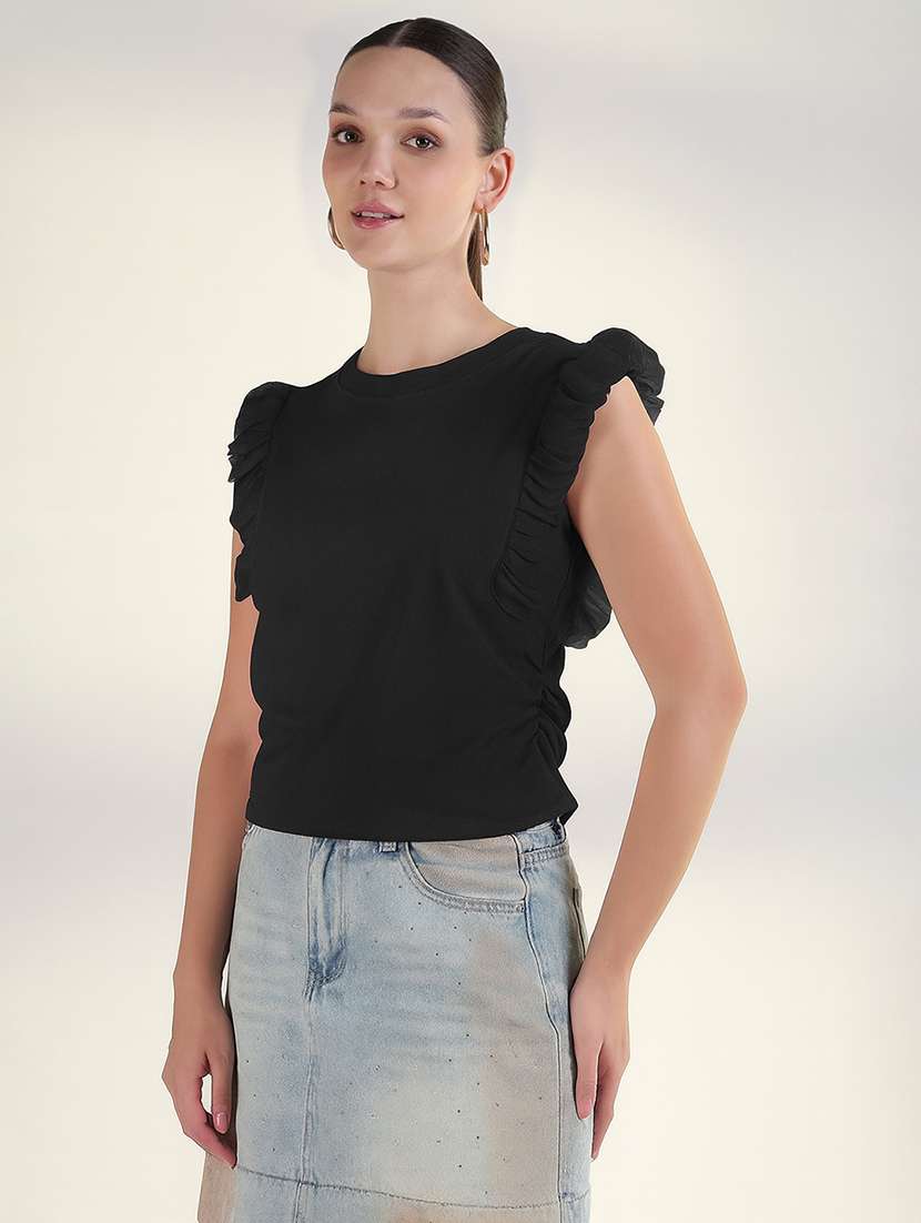 women black solid sleeveless crop top - 22173741 -  Standard Image - 2