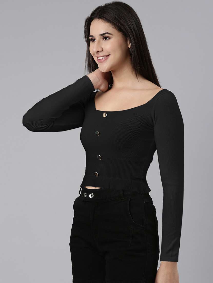 women black solid long sleeve regular top - 22173745 -  Standard Image - 2