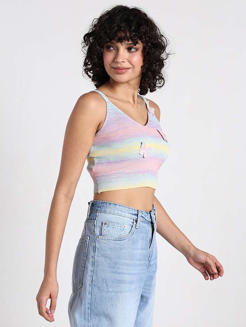 women printed shoulder strap crop top - 22173747 -  Standard Image - 2