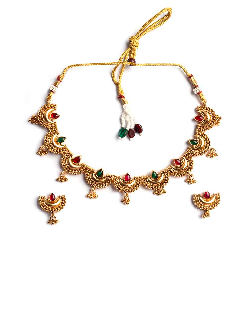 gold finish redgreen half moon shape necklace set - 22173755 -  Standard Image - 2