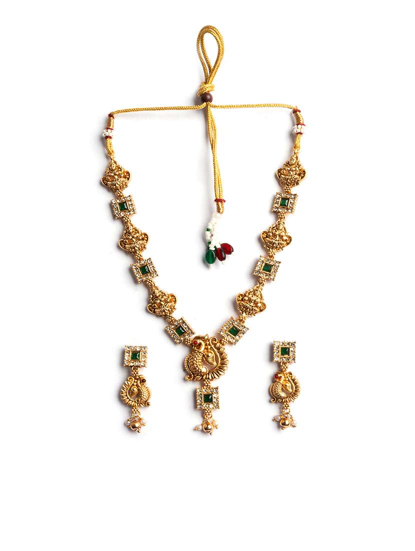 antique green lakshmi peacock necklace set - 22173756 -  Standard Image - 2