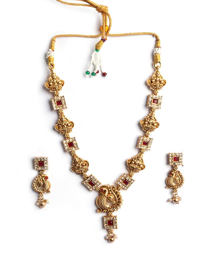 antique red lakshmi peacock necklace set - 22173758 -  Standard Image - 2