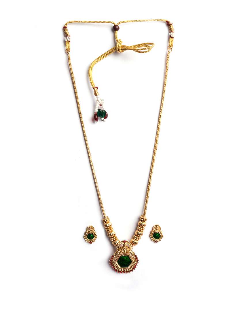 gold plated green meenakari and beads necklace set - 22173762 -  Standard Image - 2