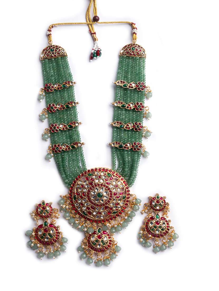 Multicolor Kemp Jadau Bridal Haram Set - 22173763 -  Standard Image - 2