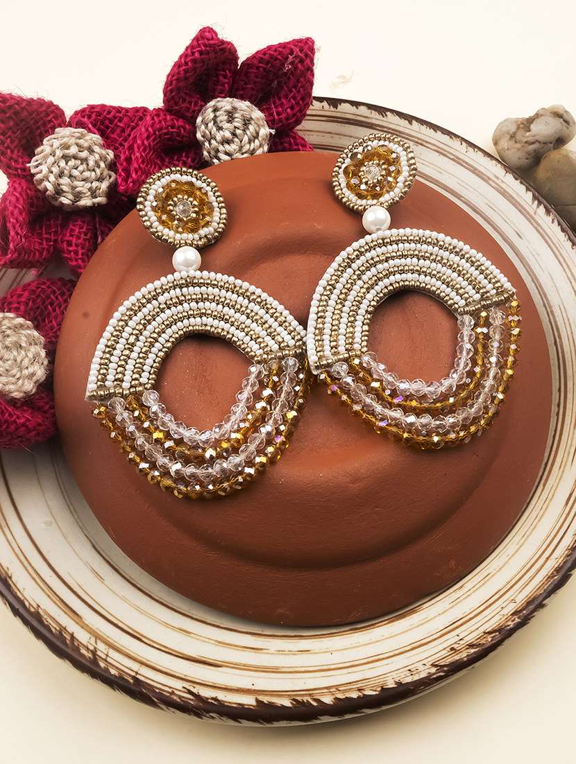 handmade brown half moon pearl earrings