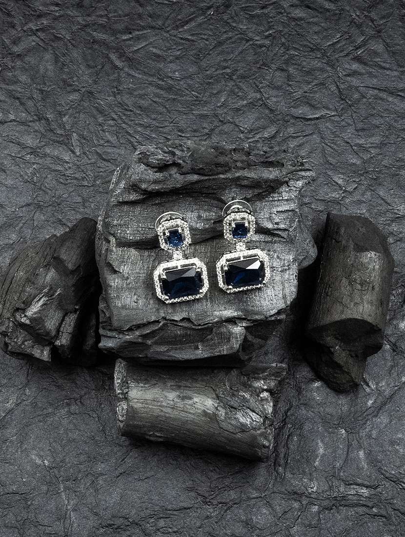 exquisite minimalist look blue cz ad statement earrings